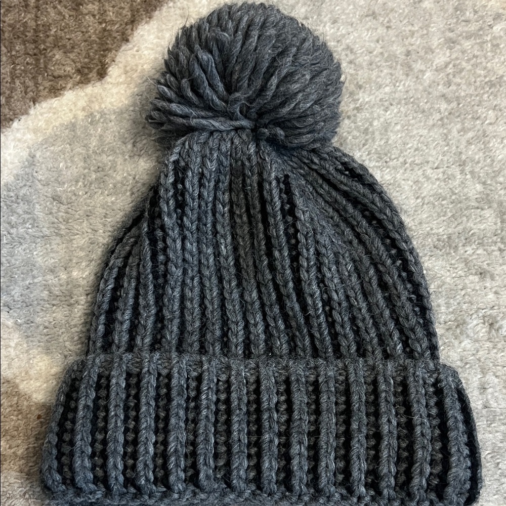 Cozy Gray Knit Pom-Pom Beanie